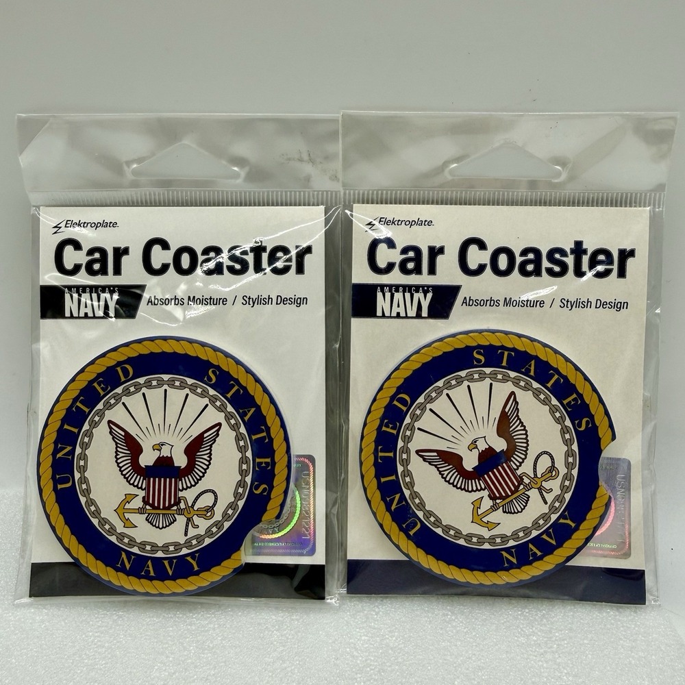 Elektroplate US Navy Licensed Car‎ Coaster Absorbent Stone Lot of 2